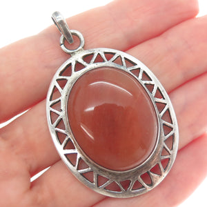 925 Sterling Silver Vintage Real Cabochon Agate Sun Pendant