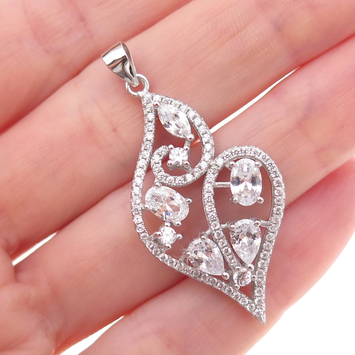 925 Sterling Silver Multi-Cut C Z Charm Pendant