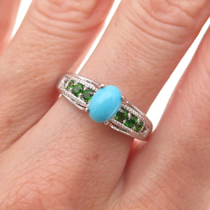 Chuck Clemency 925 Sterling Silver Real Turquoise & Peridot Ring Size 8.25