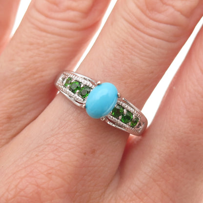 Chuck Clemency 925 Sterling Silver Real Turquoise & Peridot Ring Size 8.25