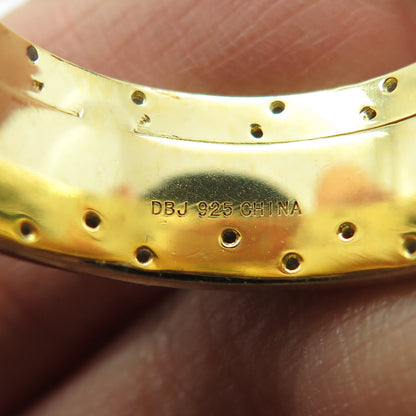 DBJ DEE BERKLE 925 Sterling Silver Gold Plated Real Diamond Chain Ring Size 10.5