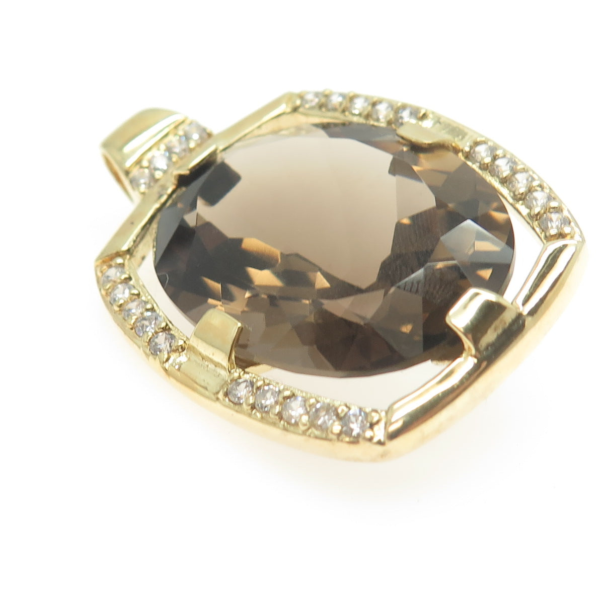 SETA 925 Sterling Silver Gold Plated Real Smoky Quartz & C Z Pendant