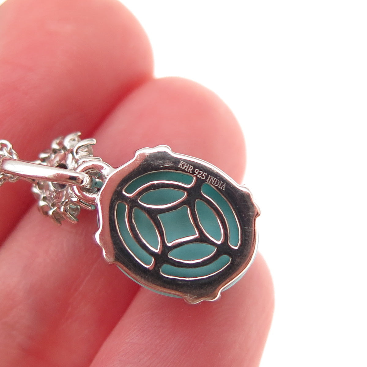 925 Sterling Silver Real Turquoise Iolite & White Topaz Cable Chain Necklace 18"