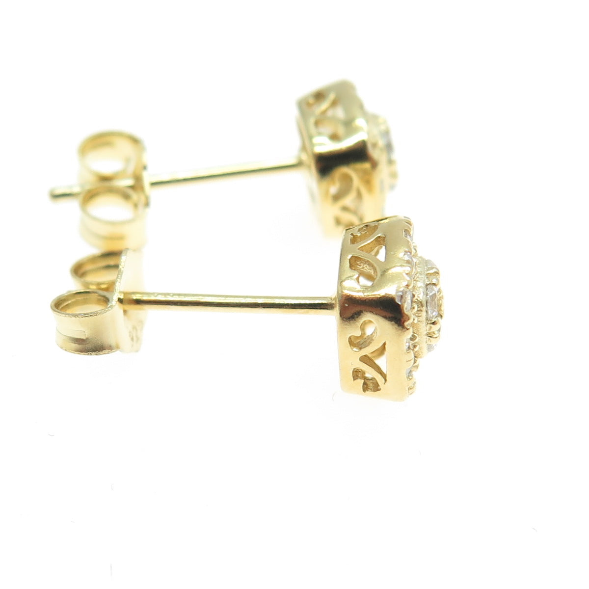 925 Sterling Silver Gold Plated C Z Stud Earrings