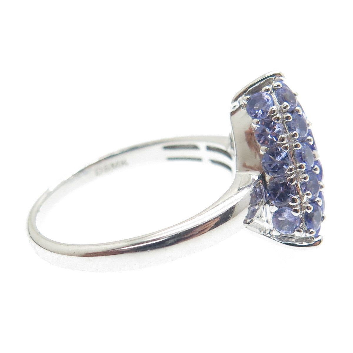 DSMK 925 Sterling Silver Real Round-Cut Tanzanite Triangle Ring Size 7.25