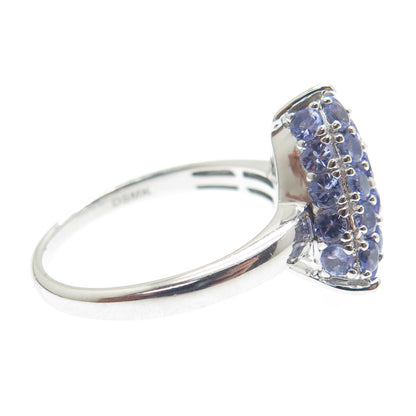 DSMK 925 Sterling Silver Real Round-Cut Tanzanite Triangle Ring Size 7.25