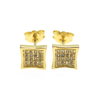 925 Sterling Silver Gold Plated Round-Cut C Z Princess Stud Earrings