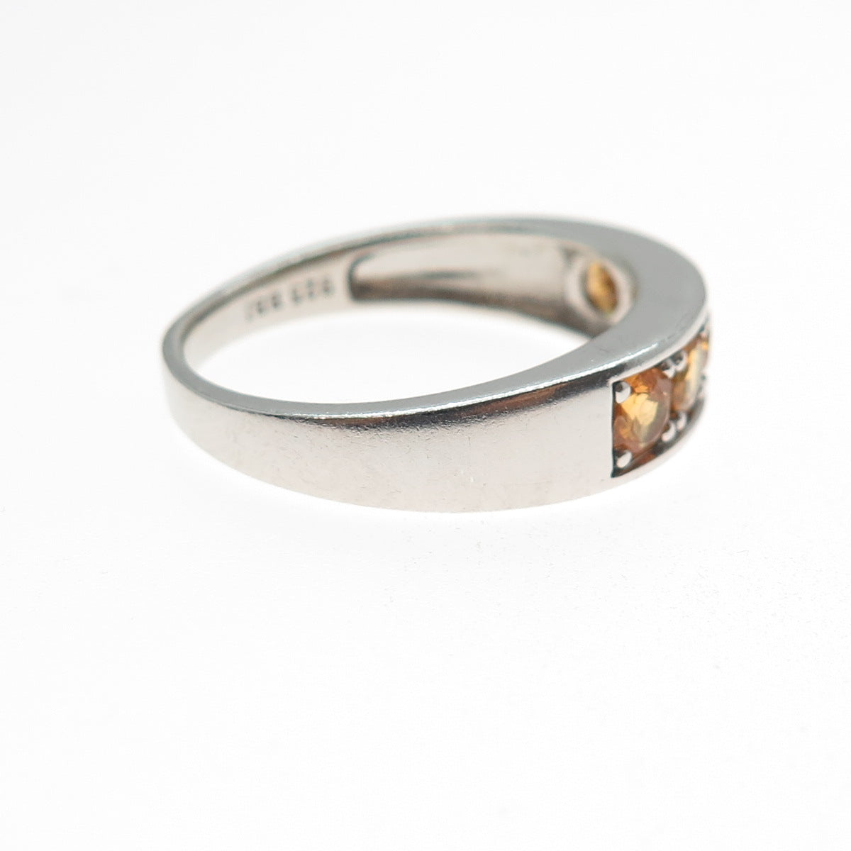 925 Sterling Silver Vintage Real Round-Cut Citrine Ring Size 11