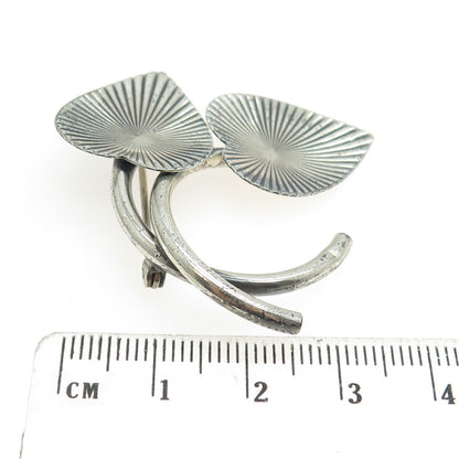 BEAU 925 Sterling Silver Antique Art Deco Striped Leaf Pin Brooch