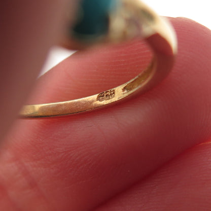 Chuck Clemency 925 Sterling Gold Plated Real Turquoise & White Topaz Ring Size 7