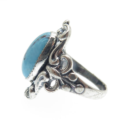 BEAU 925 Sterling Silver Antique Art Deco Faux Turquoise Ring Size 6.25