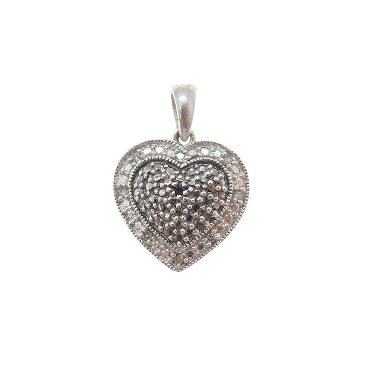 925 Sterling Silver Real Black & White Diamond Heart Minimalist Charm Pendant