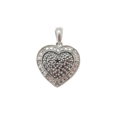 925 Sterling Silver Real Black & White Diamond Heart Minimalist Charm Pendant