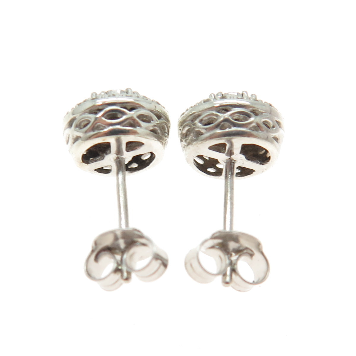 925 Sterling Silver Real Round-Cut Diamond Stud Earrings