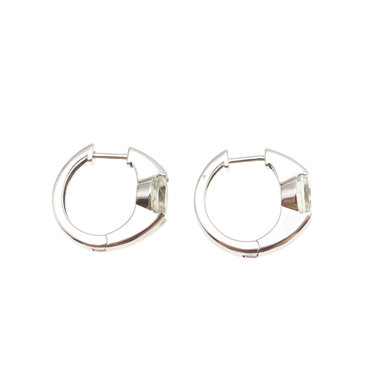 DBJ Dee Berkle 925 Sterling Silver Real Round-Cut Green Amethyst Hoop Earrings
