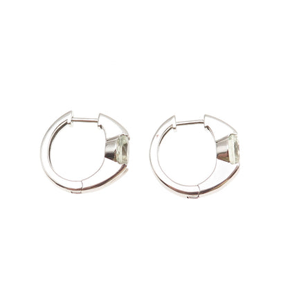 DBJ Dee Berkle 925 Sterling Silver Real Round-Cut Green Amethyst Hoop Earrings