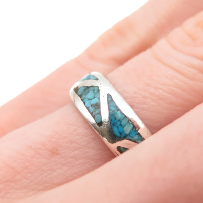 Old Pawn 925 Sterling Silver Vintage Turquoise Inlay Tribal Band Ring Size 6.25