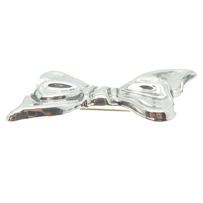 925 Sterling Silver Vintage Mexico Puffy Ribbon Bow Pin Brooch