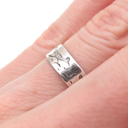 Bell Trading Post Old Pawn Sterling Silver Vintage Roadrunner Band Ring Size 5.5