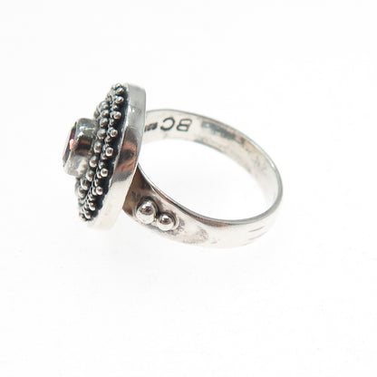 BC Silver Ned Bowman Sterling Vintage Mystic Quartz Beaded Oxidized Ring Size 8