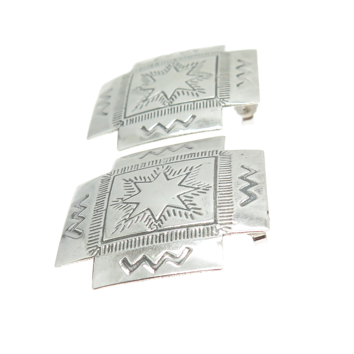 925 Sterling Silver Vintage Tribal Cross Engraved Earrings