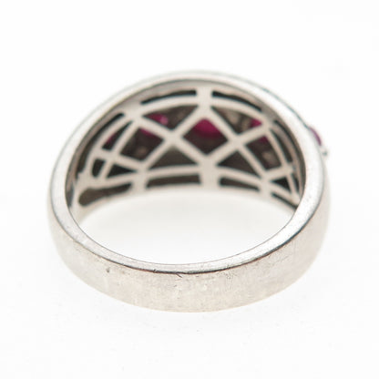 925 Sterling Silver Vintage Real Round-Cut Ruby Swirl Oxidized Ring Size 7