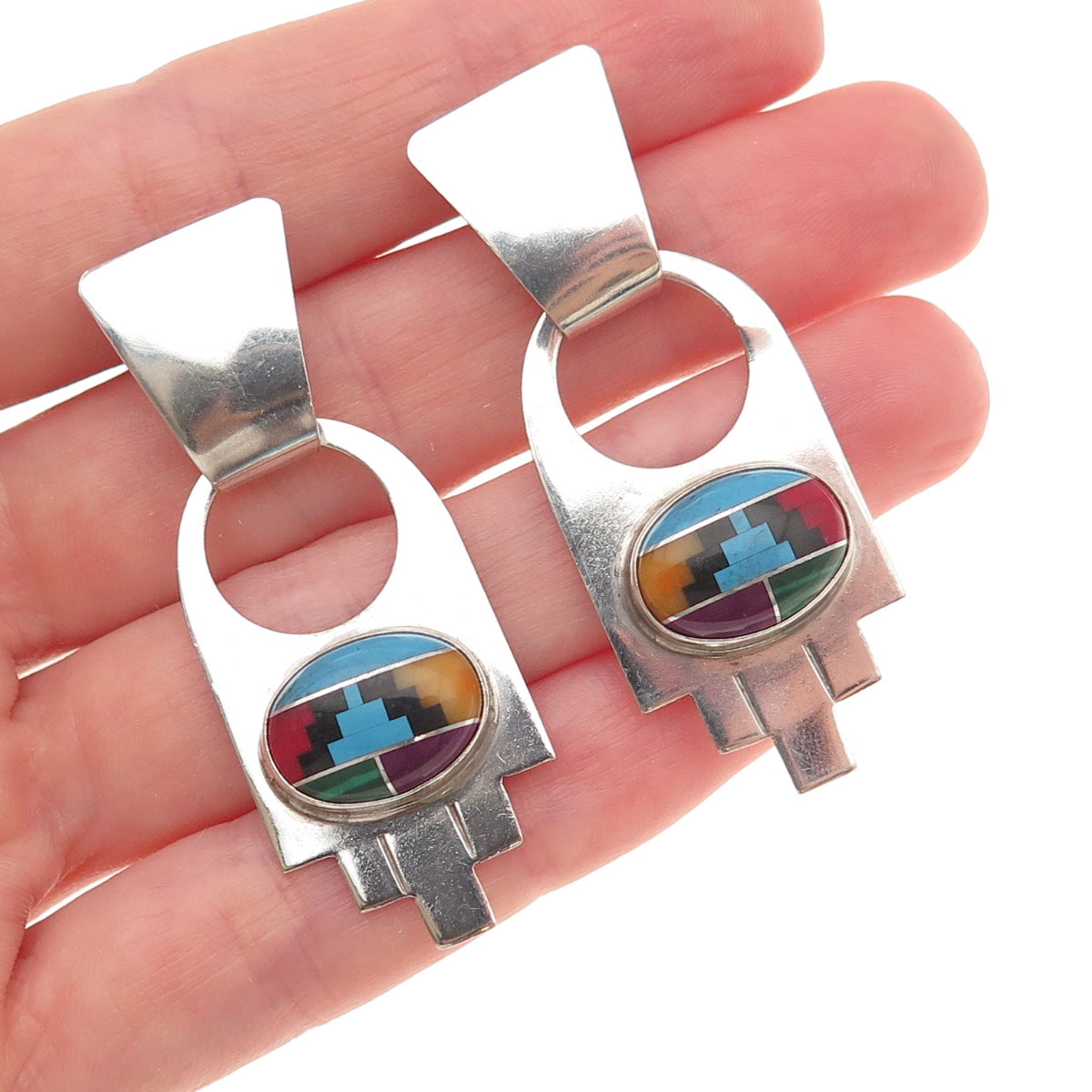 VanHorne Collection Old Pawn Sterling Silver Vintage Multi-Gem Dangle Earrings