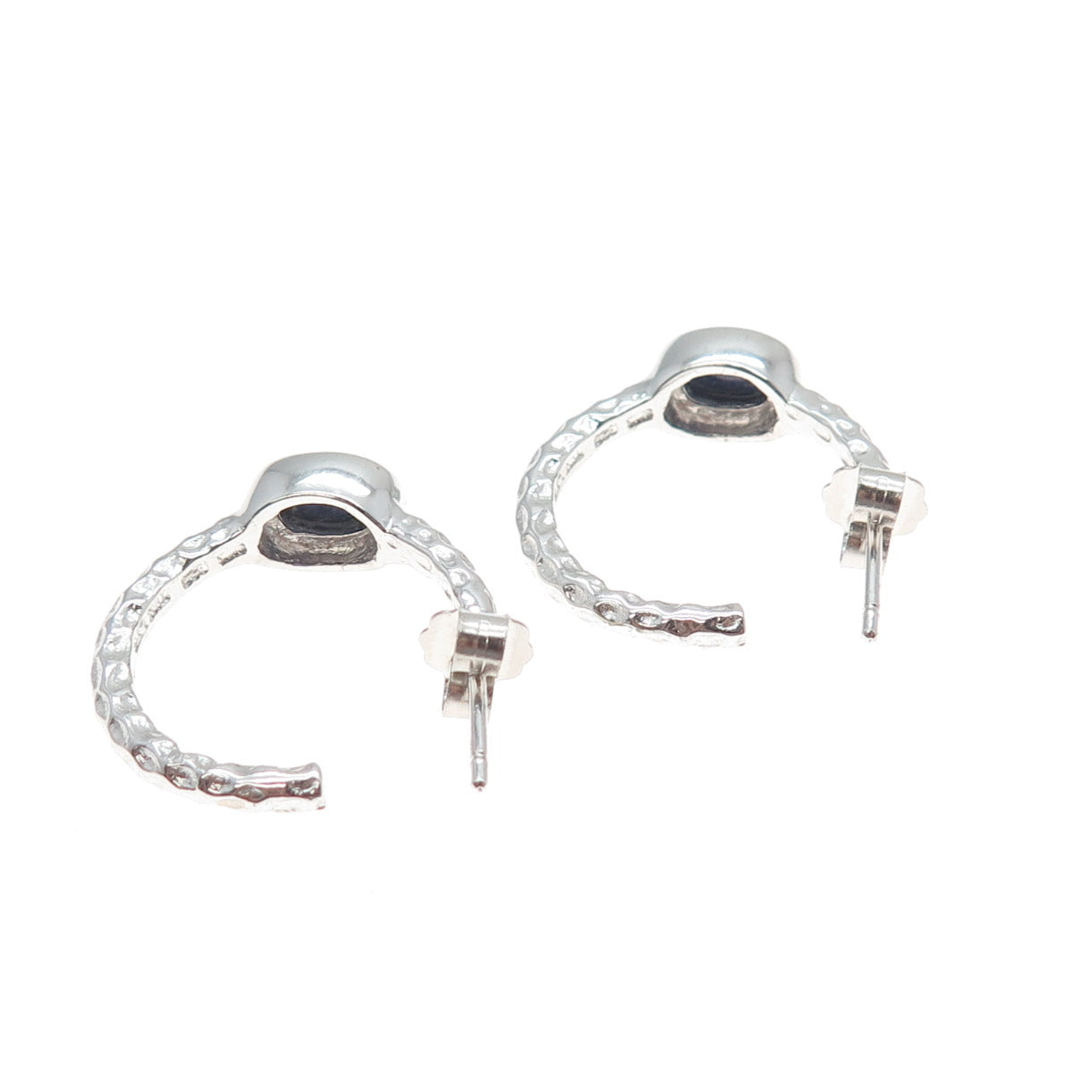 925 Sterling Silver Real Oval-Cut Sapphire Hoop Earrings