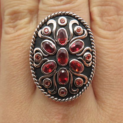 DSMK 925 Sterling Silver Rose Gold Plated Fire Sapphire Statement Ring Size 7.25