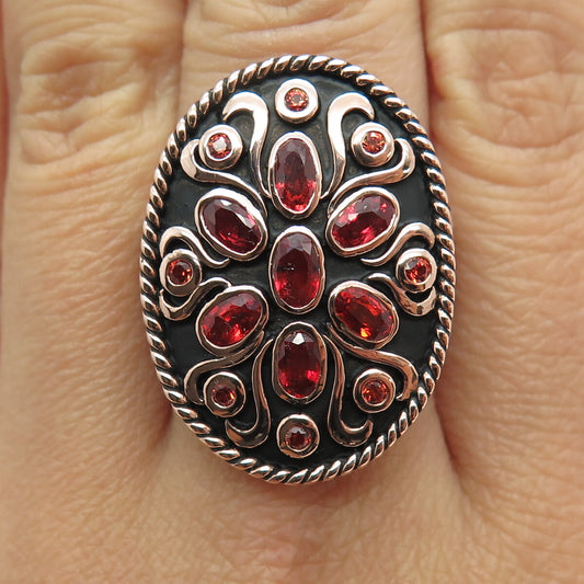 DSMK 925 Sterling Silver Rose Gold Plated Fire Sapphire Statement Ring Size 7.25