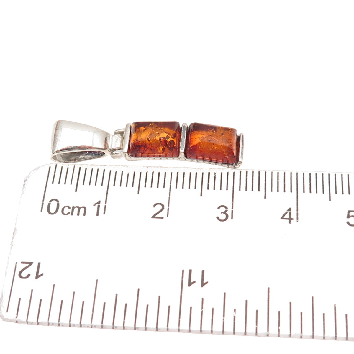 925 Sterling Silver Vintage Real Amber Bar Charm Pendant