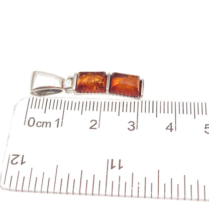 925 Sterling Silver Vintage Real Amber Bar Charm Pendant