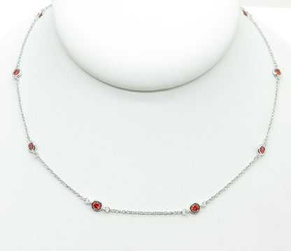 925 Sterling Silver Red Round-Cut Shaped C Z Cable Chain Necklace 18"