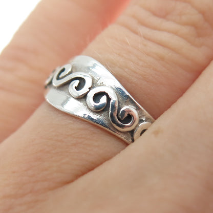 925 Sterling Silver Vintage Modernist Spiral Adjustable Ring Size 4.75