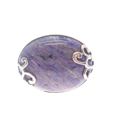 925 Sterling Silver Vintage Real Cabochon Sugilite Gemstone Swirl Ring Size 9.5