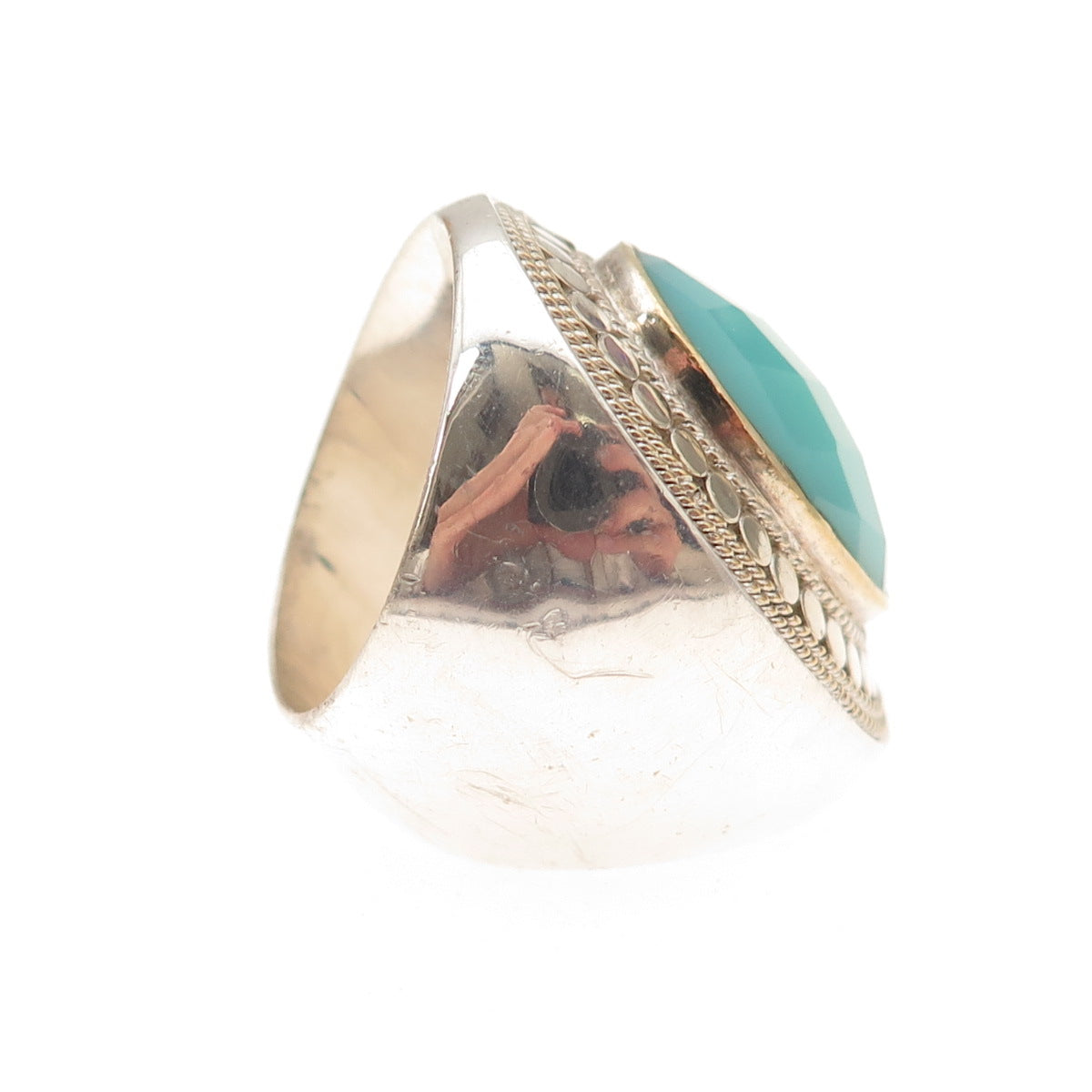 Anna Beck 925 Sterling Silver 2-Tone Vintage Real Turquoise Dotted Ring Size 6