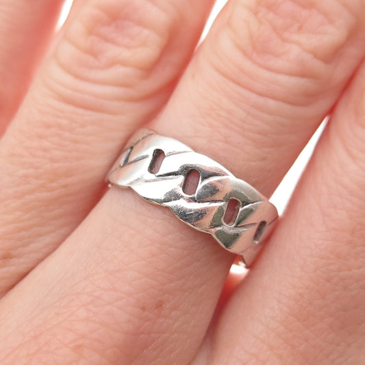 925 Sterling Silver Vintage Cuban Link Oxidized Band Ring Size 7.5