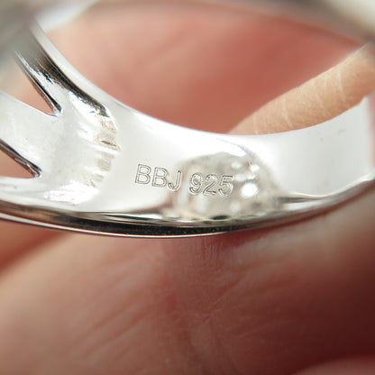 925 Sterling Silver Nano Emerald & Round-Cut C Z Ring Size 8