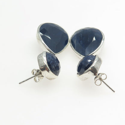 925 Sterling Silver Vintage Real Sapphire Gemstone Dangling Earrings