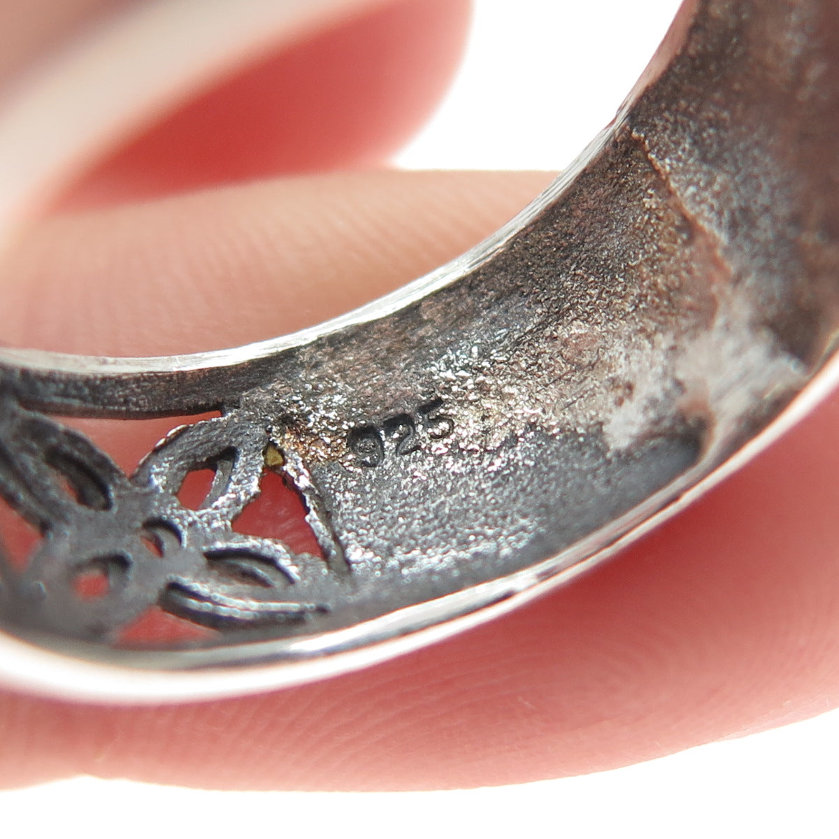 925 Sterling Silver Vintage Modernist Flower Oxidized Band Ring Size 8.25