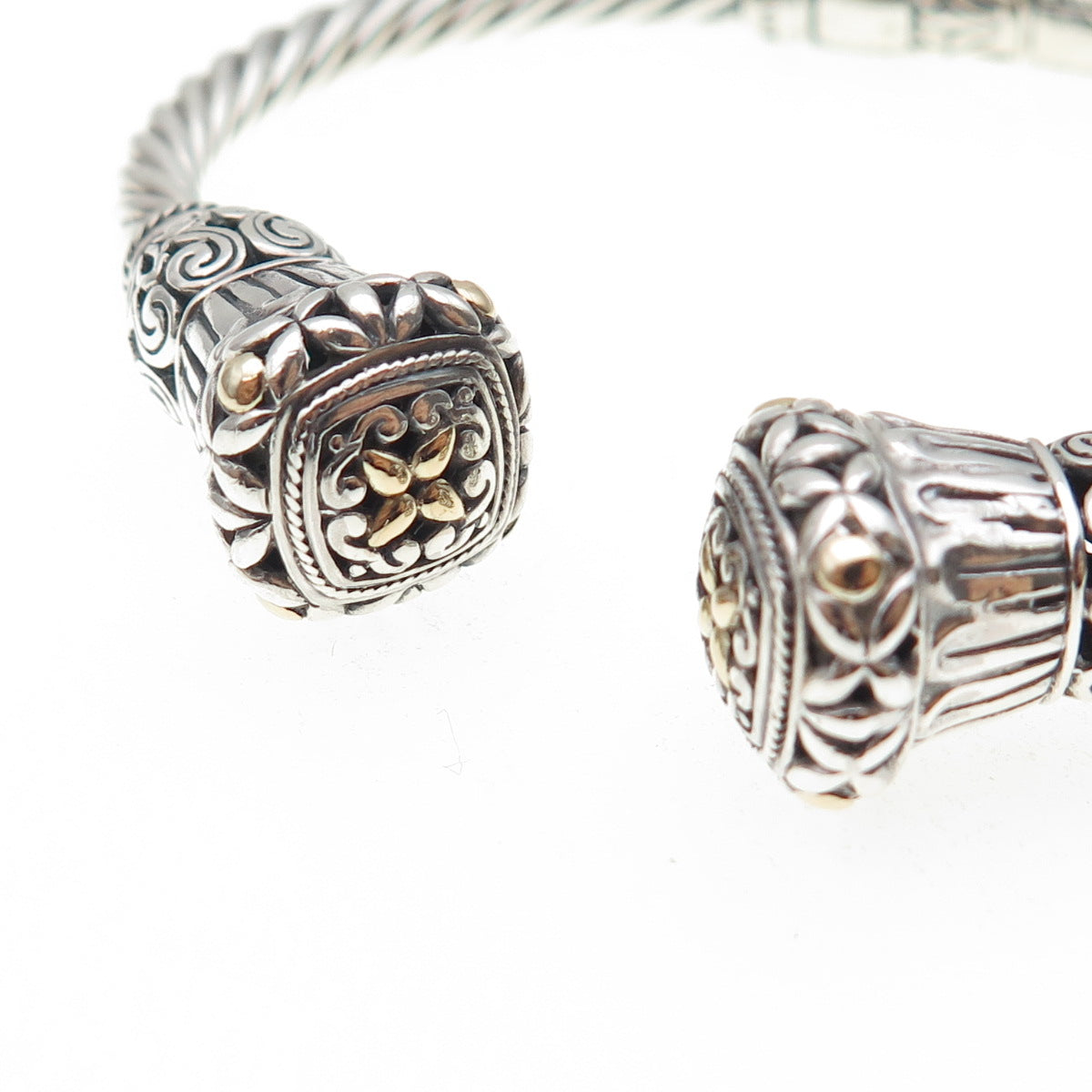 ANNIKA WITT 925 Sterling Silver 14K Gold Vintage Floral Cuff Bracelet 6.25"