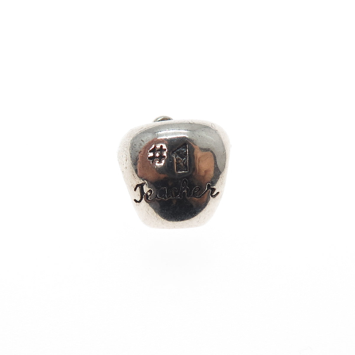 REFLECTION BEADS 925 Sterling Silver C Z #1 Teacher Apple Slide Bead Charm
