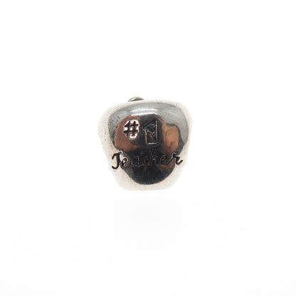 REFLECTION BEADS 925 Sterling Silver C Z #1 Teacher Apple Slide Bead Charm