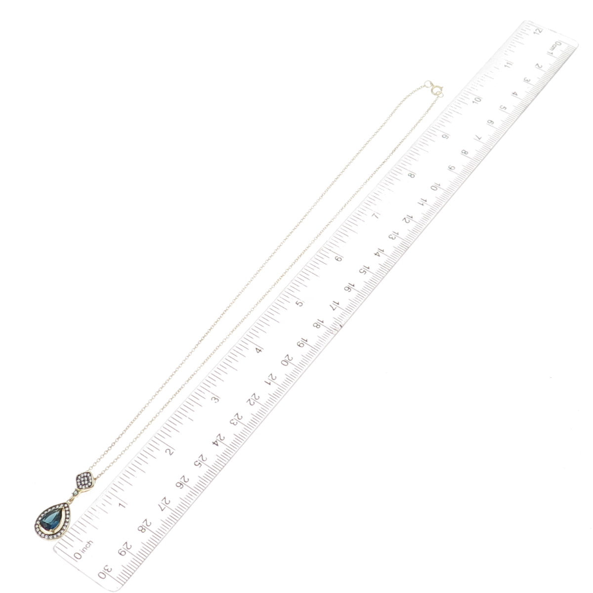925 Sterling Silver Gold Plated Blue & White C Z Cable Chain Necklace 18"