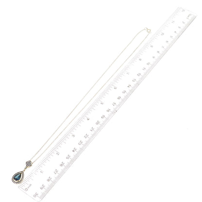 925 Sterling Silver Gold Plated Blue & White C Z Cable Chain Necklace 18"