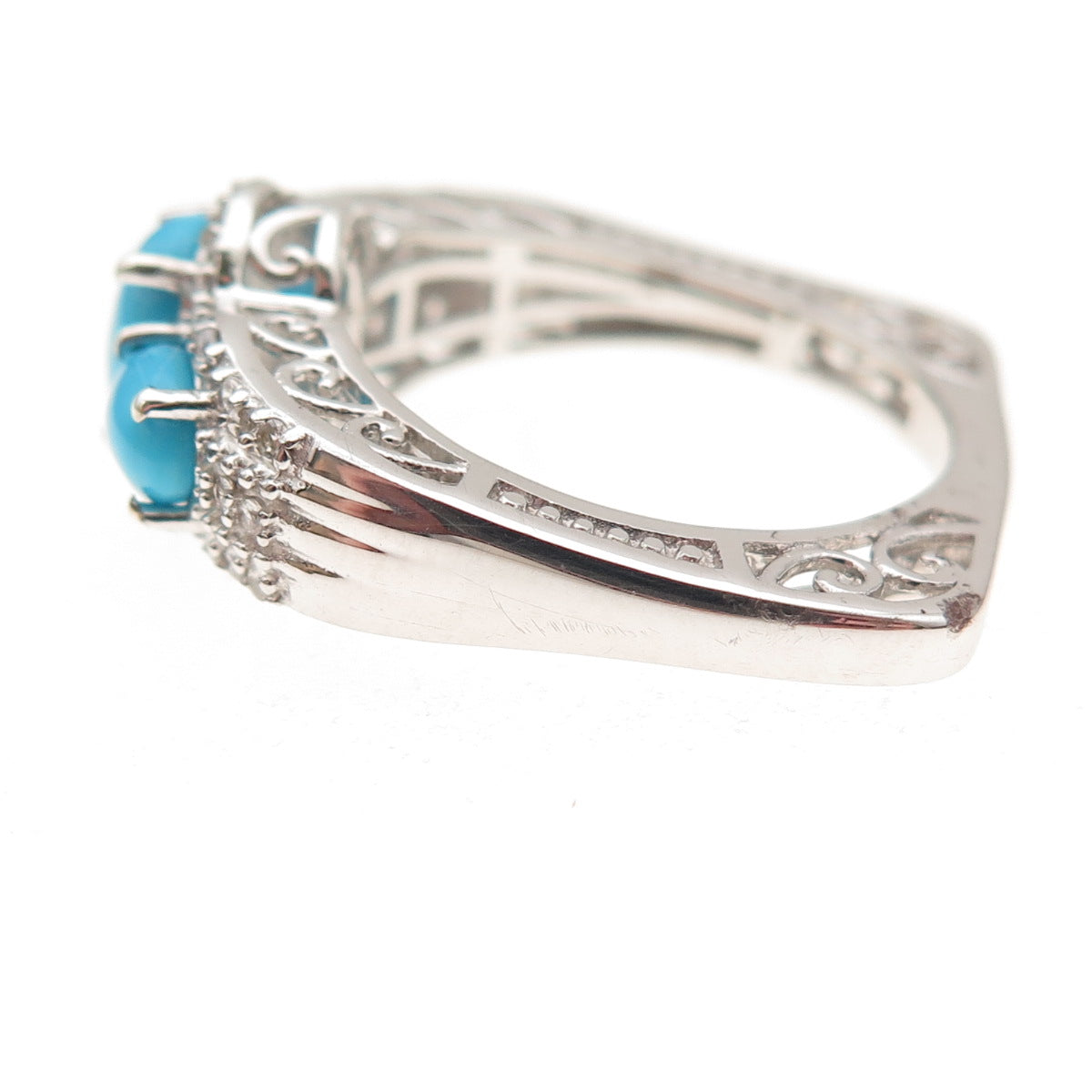 D'Joy 925 Sterling Silver Real Sleeping Beaty Turquoise White Topaz Ring Size 8