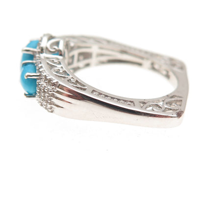 D'Joy 925 Sterling Silver Real Sleeping Beaty Turquoise White Topaz Ring Size 8