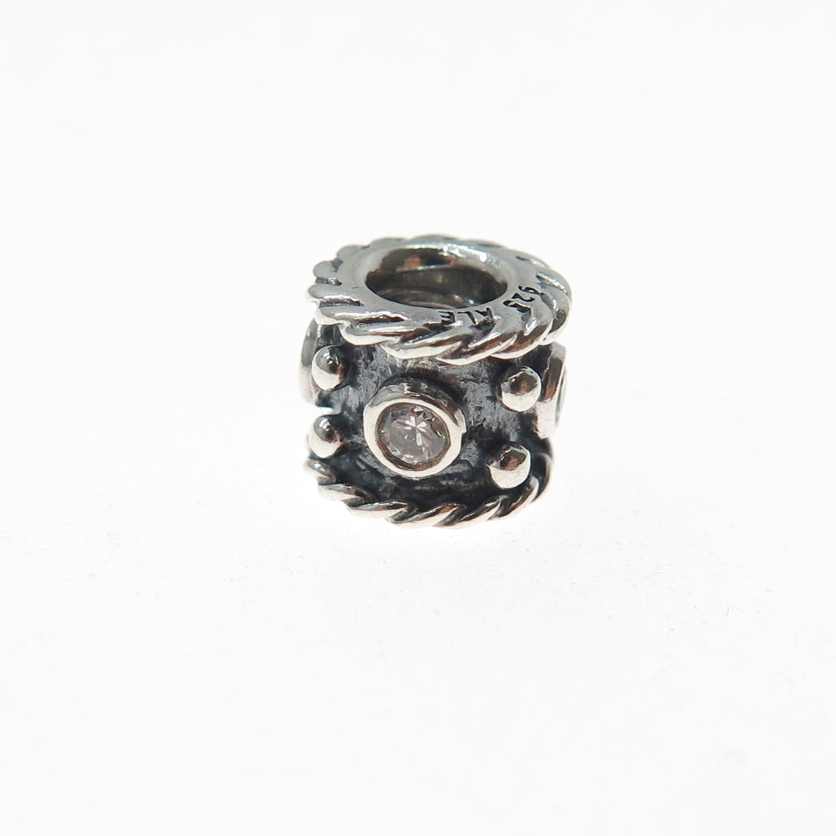 PANDORA 925 Sterling Silver Round-Cut C Z Oxy Crown Slide Bead Charm