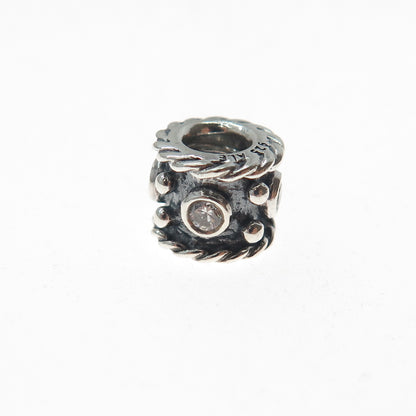 PANDORA 925 Sterling Silver Round-Cut C Z Oxy Crown Slide Bead Charm