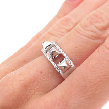 925 Sterling Silver Round-Cut C Z Pyramid-Shape Ring Size 7
